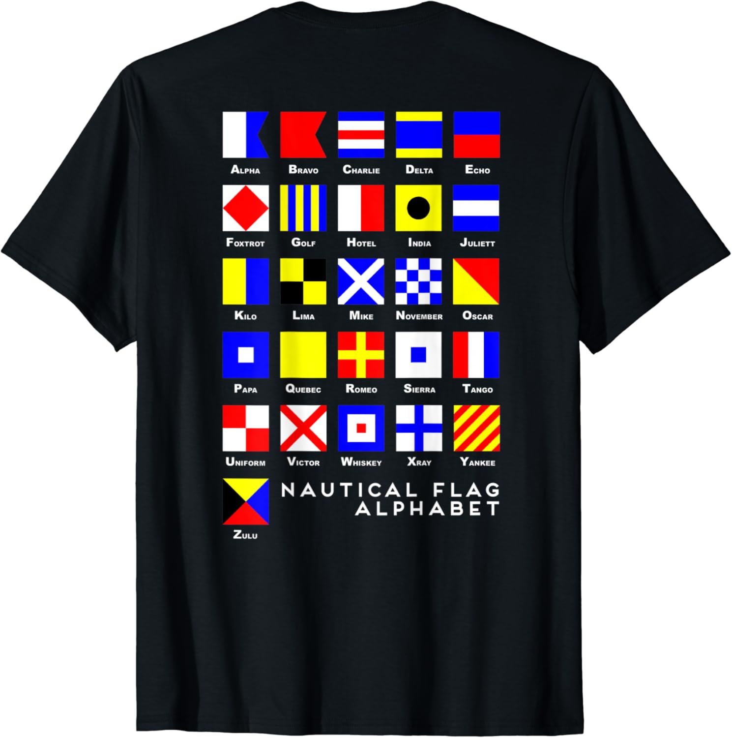 BACK DESIGN Nautical Signal Flag Alphabet TShirt Amazon.co.uk Fashion